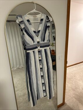 Striped Button-Front Blue & White J crew Midi Dress